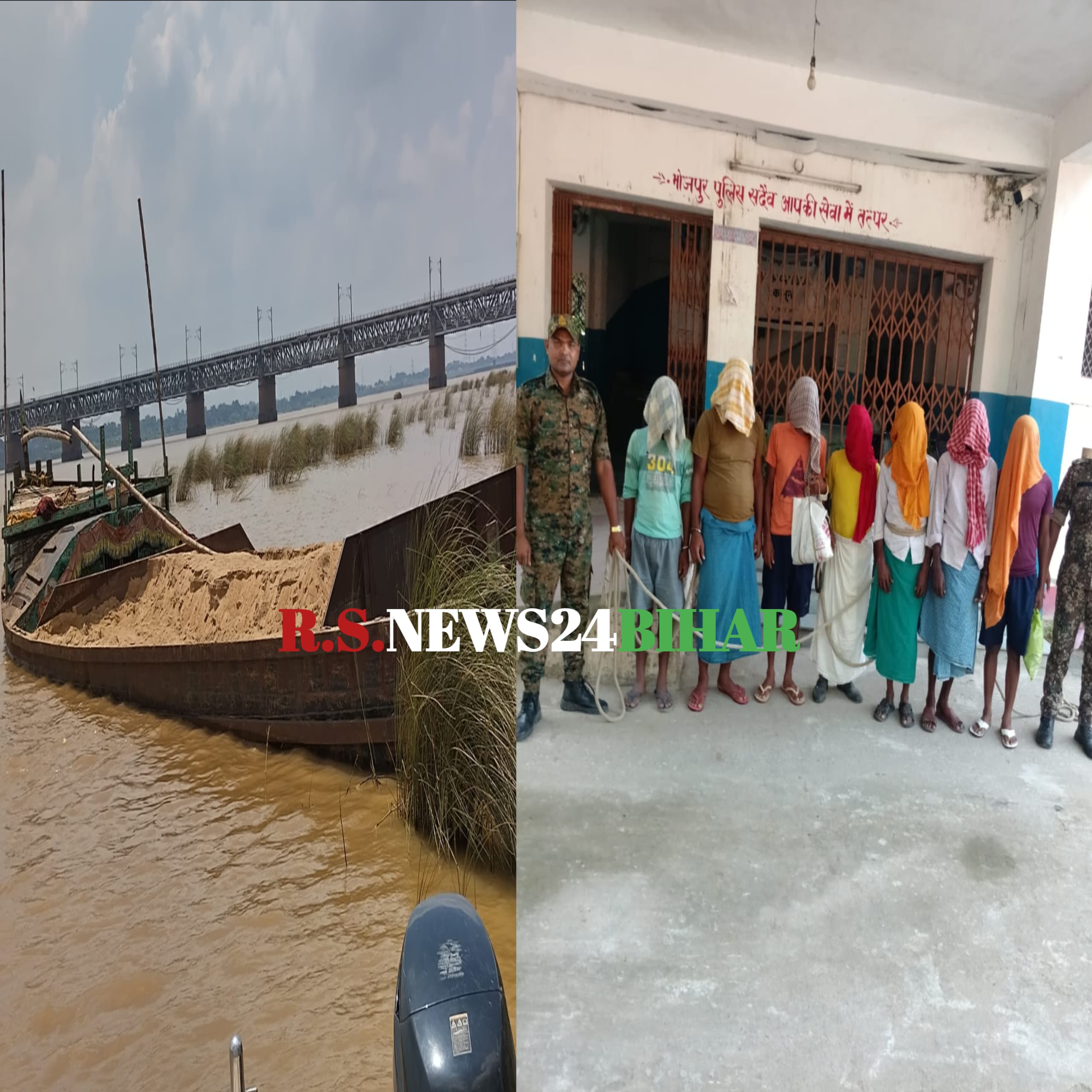 कोईलवर सोन नदी मे बालू लदे नांव सहित सात मजदूर गिरफतार जेल।
